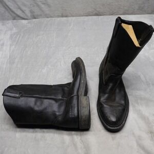 Brazos Men 9 Work Boots Black Leather Pull On Workwear Cowboy Ranch Utility READ
